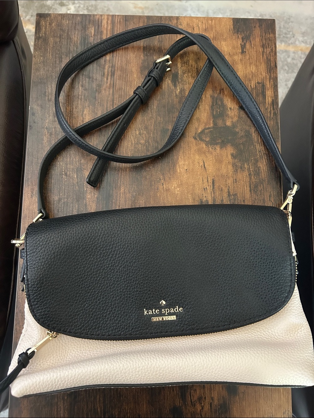 kate spade Two-Tone Pebbled Leather Crossbody — Black & Cream